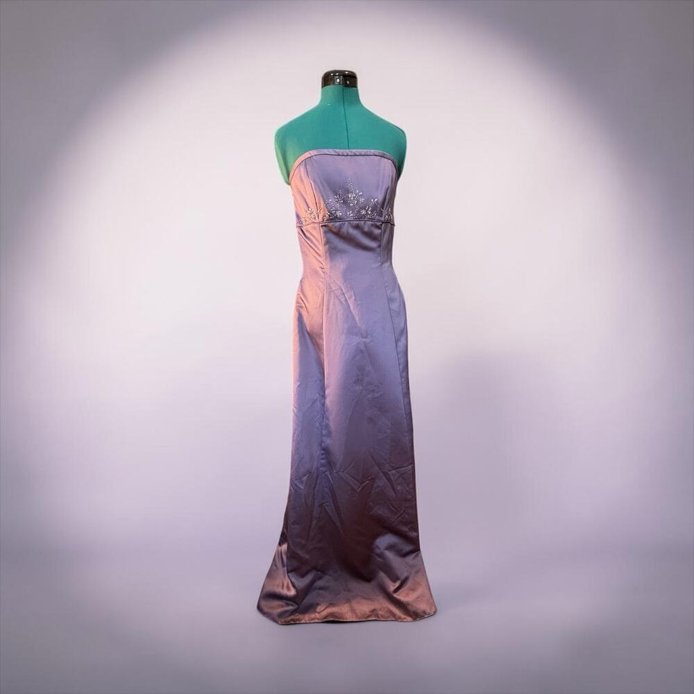 Y2K Lavender Plum Satin Beaded Column Gown Bridesmaid Prom Fairycore 10